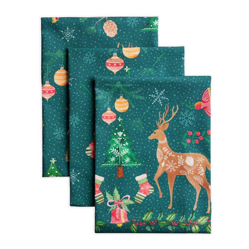 Maison d'Hermine Hygge Noël, ensemble de 3 torchons de cuisine 100 % coton - 51 x 70 cm