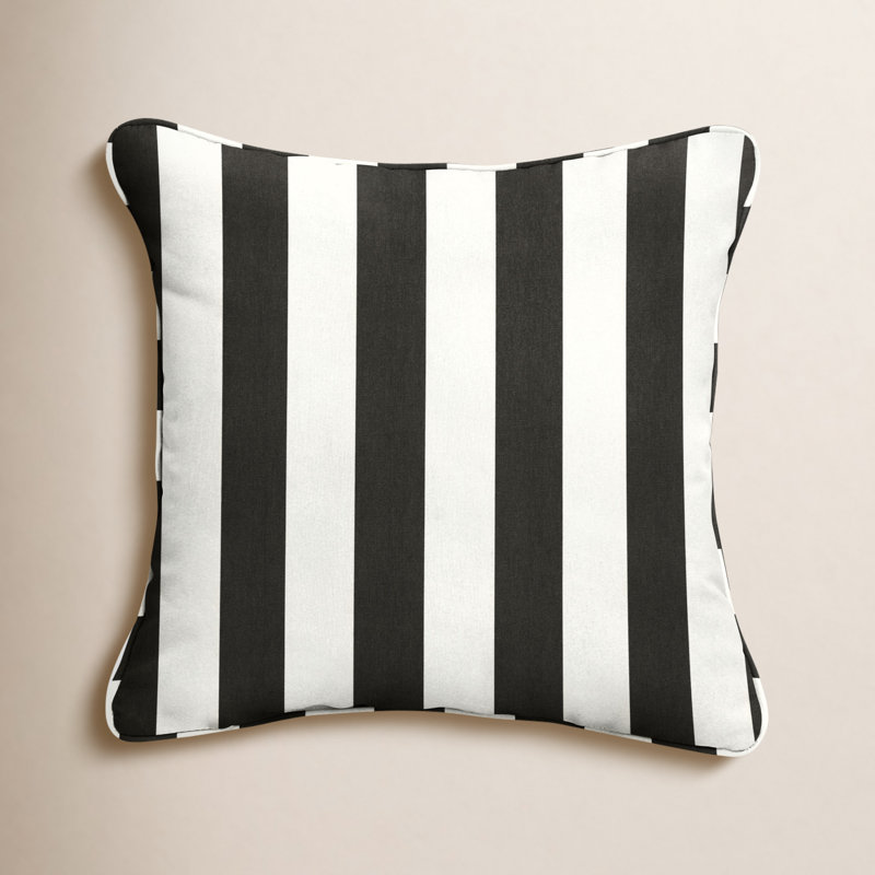 Hartford Sunbrella Striped Weather Resistant Pillow Cover & Insert, 20" x 20", Black Stripe/Teal