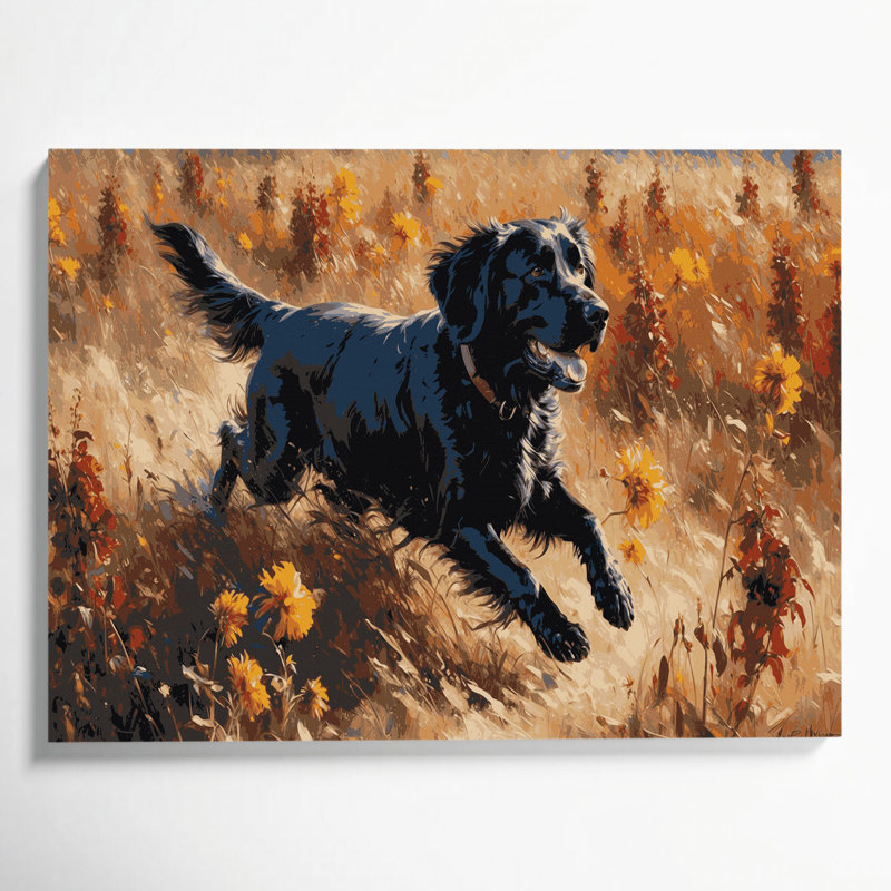 «Dogs Flat Coated Retriever», art mural sur toile brune, H 11 po x l 14 po