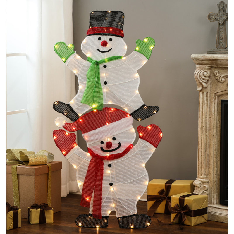 Stacked Snowman Lighted Display