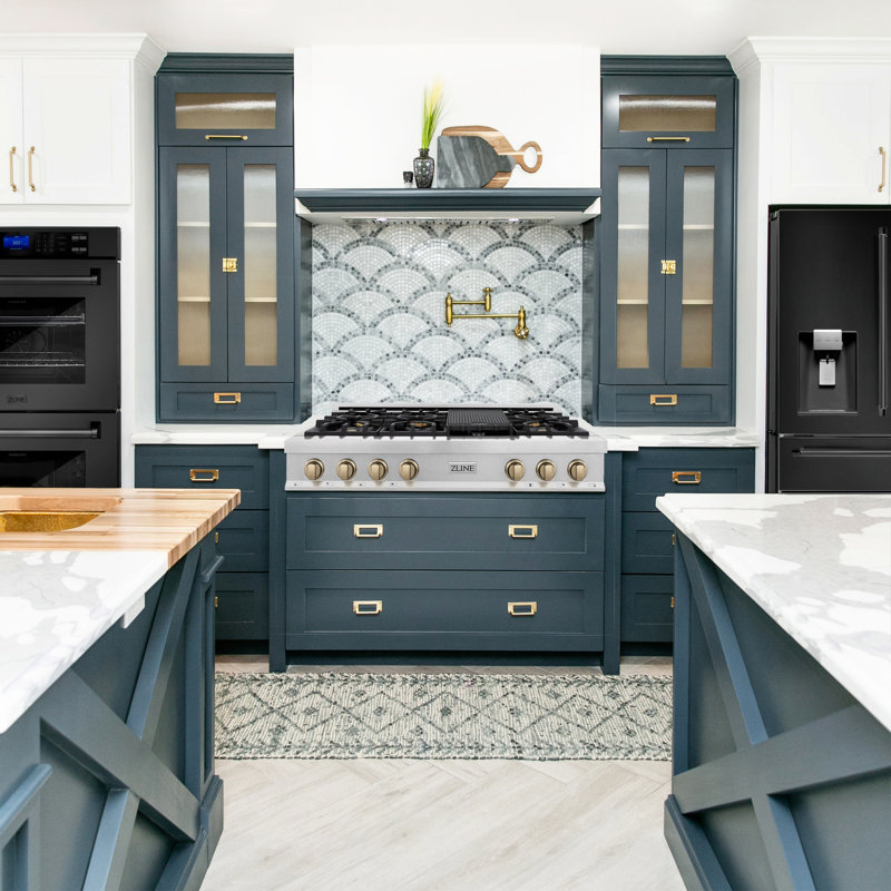 ZLINE Autograph Edition 48" Porcelain Rangetop with 7 Gas Burners in Fingerprint Resistant Accents