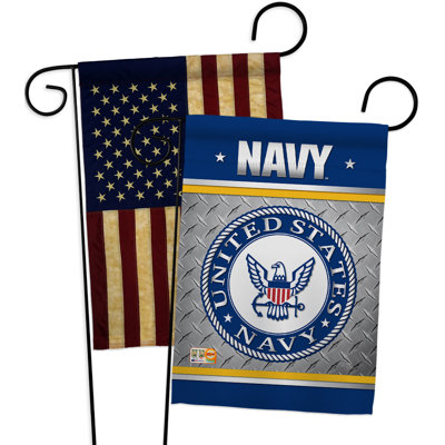 Ensemble de 2 drapeaux de jardin 2 côtés en polyester bleu marine à impressions bleu marine décoratives american