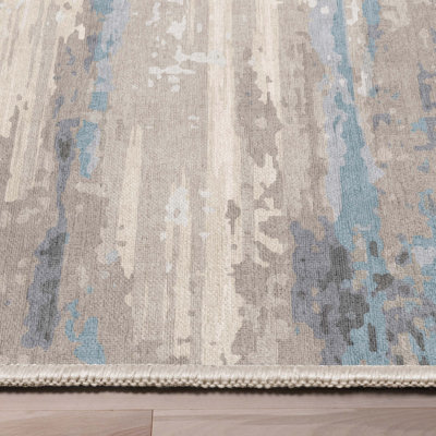 Tapis bleu beige à motif pinceau moderne Nuzzo