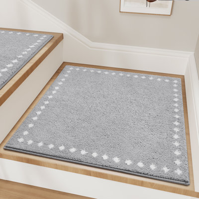Soft Plush Gray Non-Slip Stair Treads