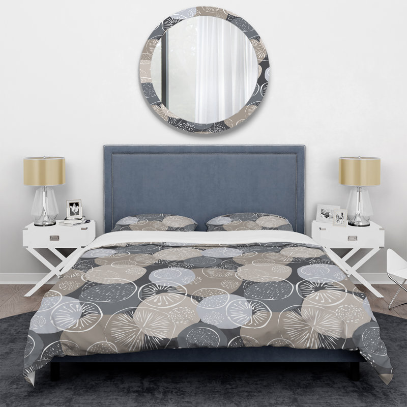 Abstract Duvet Cover Set, Grey Circle Pattern Bedding - Grey Circle Pattern, King Duvet Cover + 2 King Shams