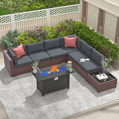 Ensemble de conversation modulaire en osier pour 6 personnes avec coussins
