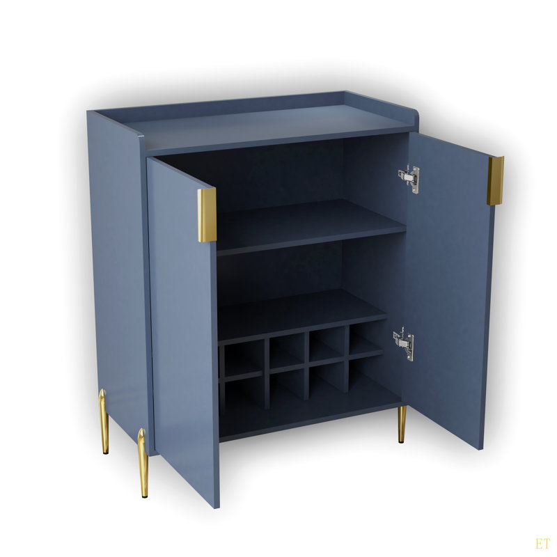 Armoire à vin moderne à 2 portes avec tablettes réglables, charnières à fermeture douce et support à vin pour le salon et la salle à manger