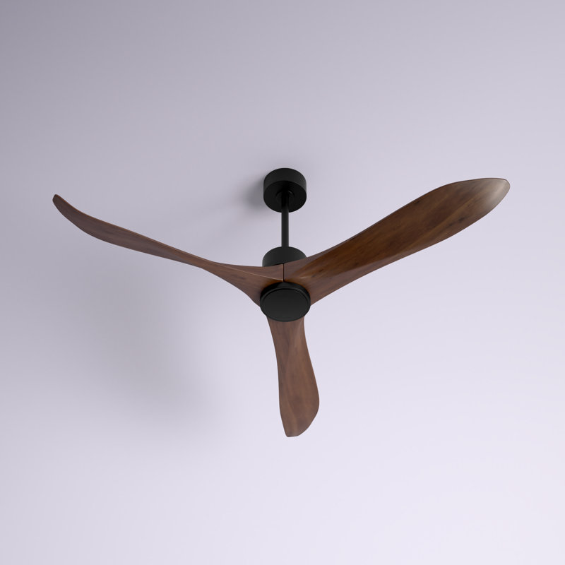 Ventilateur de plafond à 3 pales en bois massif avec télécommande Wivenhoe, Noir / Noyer, 60 po de largeur, Sans lumière