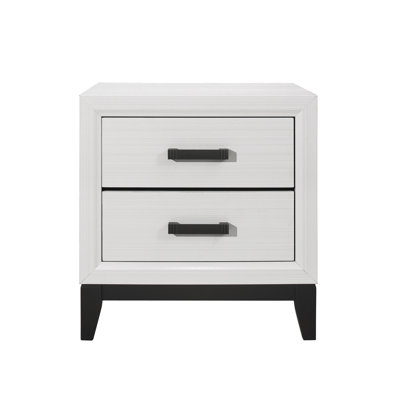 2 Table de chevet en ton blanc Mirage - glissement central, quincaillerie noire, bois d'hévéa, nuance, bois