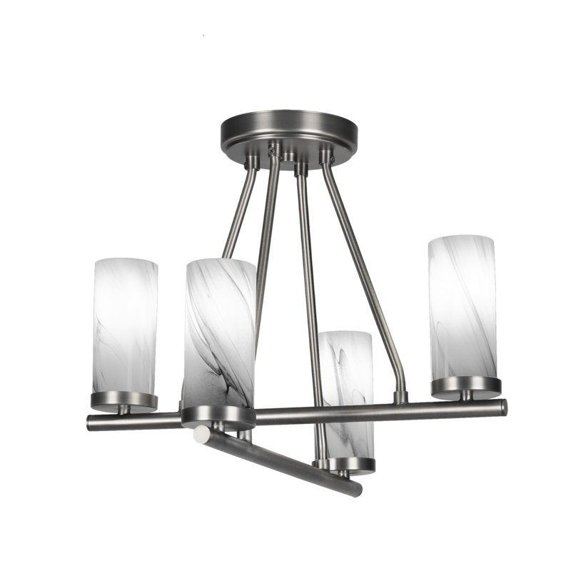 Trinity 4 Light Semi-Flush With 2.5” Onyx Swirl Glass, Graphite