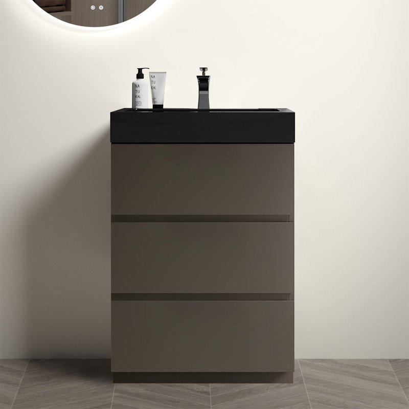 Meuble-lavabo avec lavabo Alice, Gris, Noir, 24"