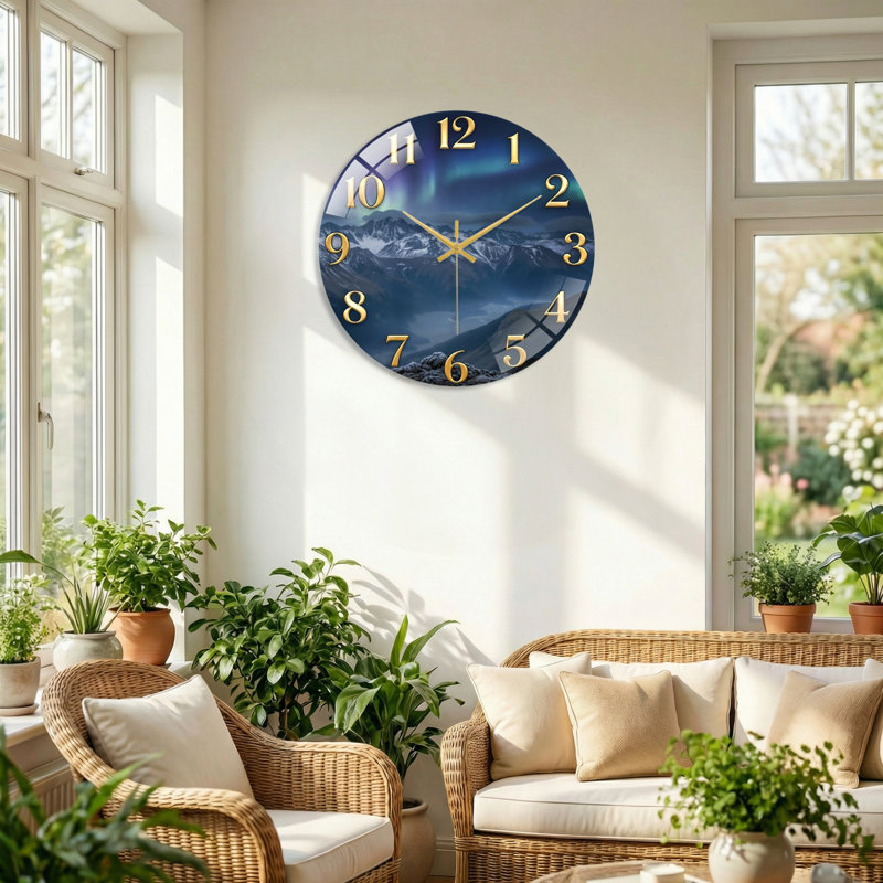 Horloge murale en verre Mountain, 60 x 60 cm (23,6 x 23,6 pouces)