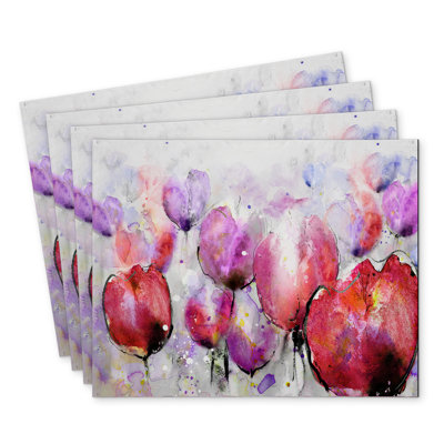 Polyester Orlane Set of 4 - Pink Tulips Field Home Decor