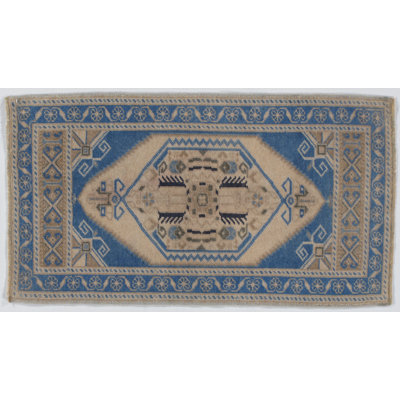 One-of-a-Kind 1'9 X 3'2 1940s Wool Area Rug Blue