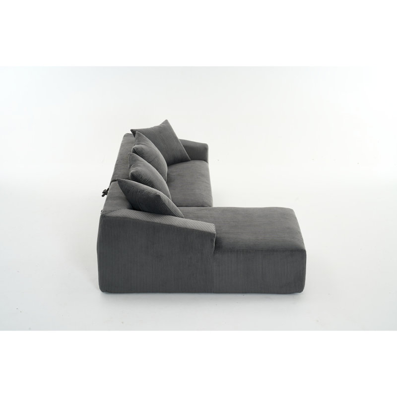 Gris avec 3 coussins en velours côtelé - rembourrés de mousse viscoélastique grise, pour une bonne nuit de sommeil