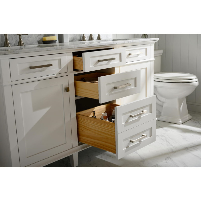 Malcom 60'' Double Bathroom Vanity with Marble Top, White