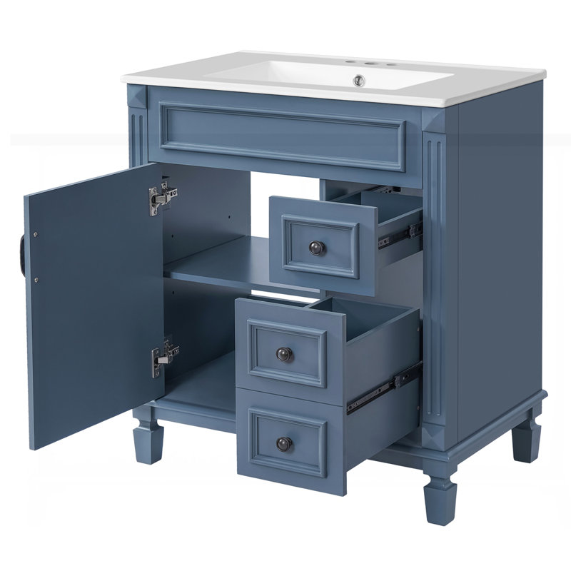 Meuble-lavabo 30 po avec lavabo en céramique, Bleu