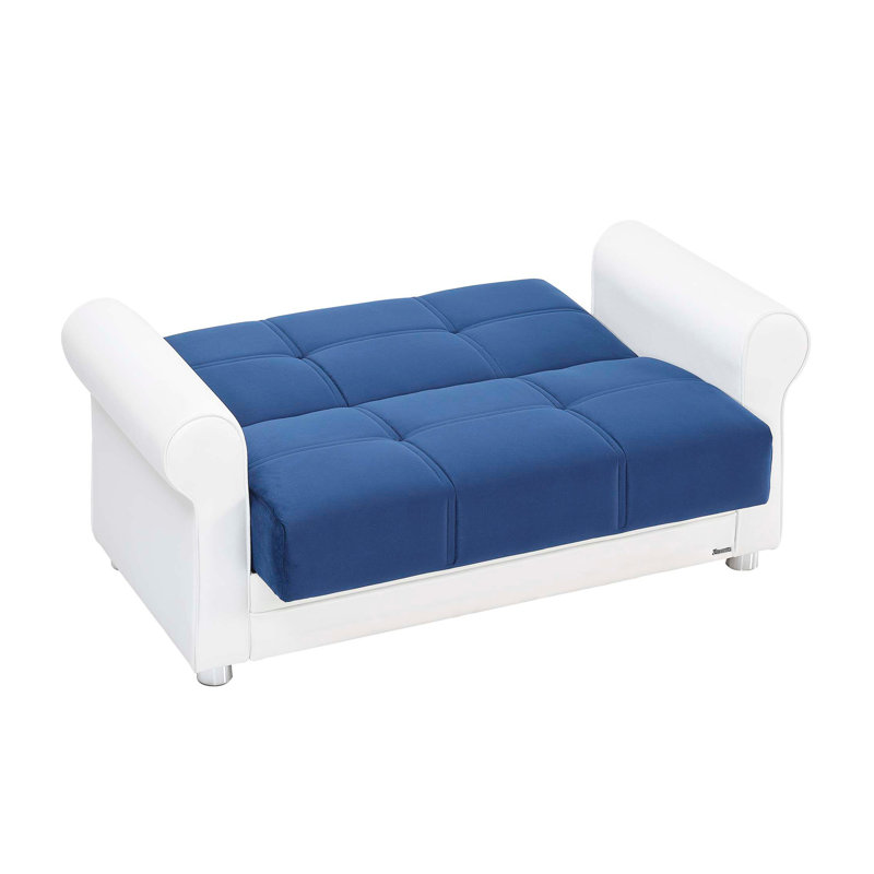 Causeuse convertible avec rangement Primenest Ithara Collection, bleu ciel / polyuréthane blanc, Bleu / blanc