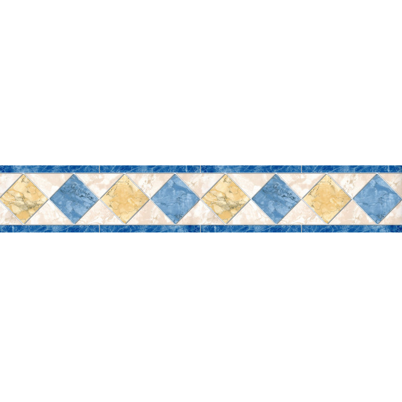 Bordure de papier peint losange marbre - bleu, jaune, beige L 15 pi x l 7 po