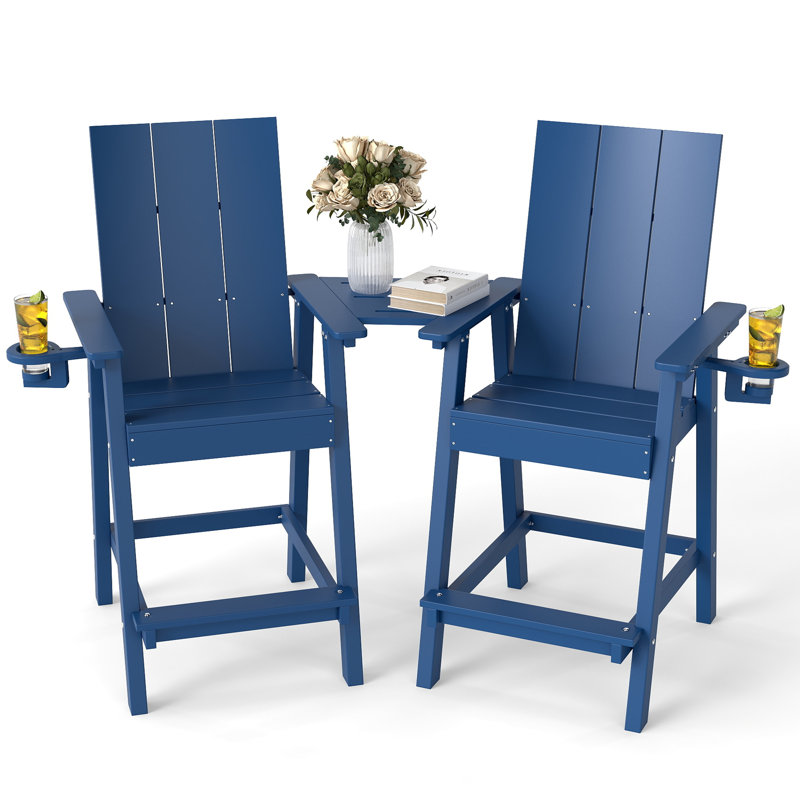 Chaises hautes Adirondack avec plateau de connexion Hdpe (ensemble de 2), Bleu marine