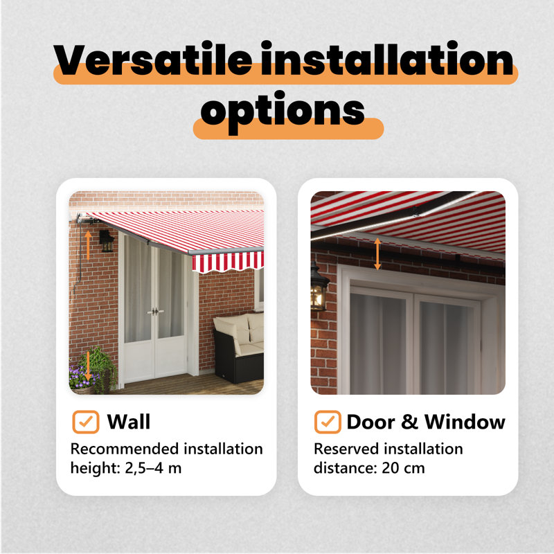Retractable Awning, 500cm H x 300cm W, Red;White/Black Striped