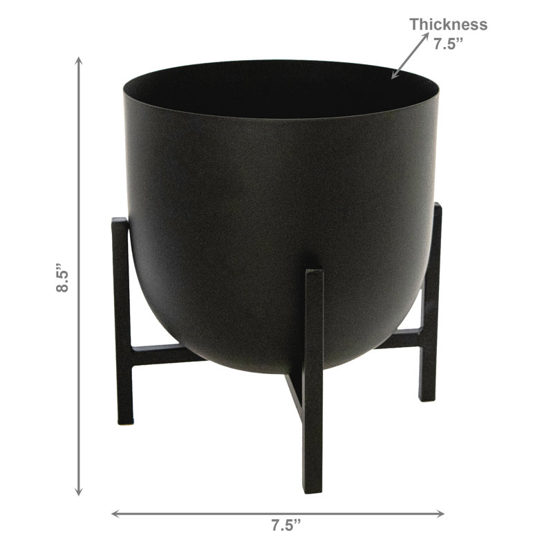7.5" Round Planter With Stand Black, Black