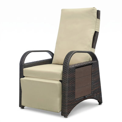 Aark 26" W x 27" D x 39" H PE Wicker Adjustable Outdoor Reclining Lounge Chair with Integrated Table