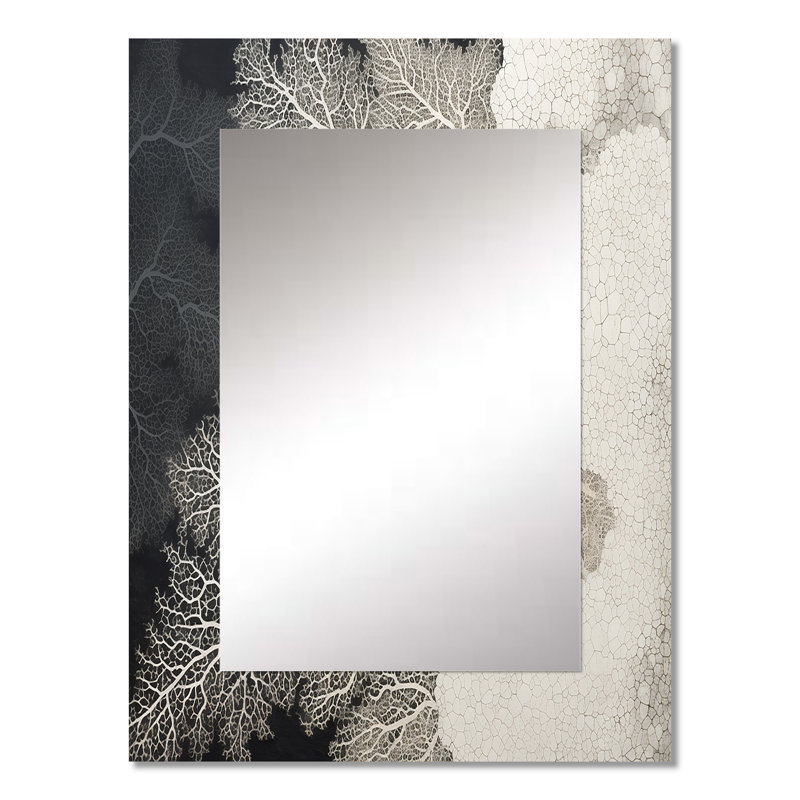 Abstrait corail noir et blanc abstrait VI - miroir coraux, miroir mural gris unique, impression d'art en métal, 32 po x 24 po