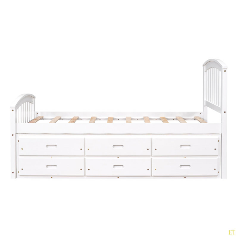 Lit plateforme simple avec rangement en bois massif et 6 tiroirs, Blanc