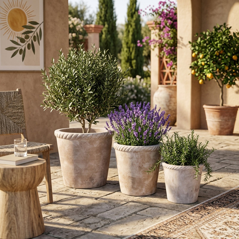 Ensemble de 3 pots de fleurs en argile fabriqués à la main - Design décoratif moderne et polyvalent, Blanc / Brun
