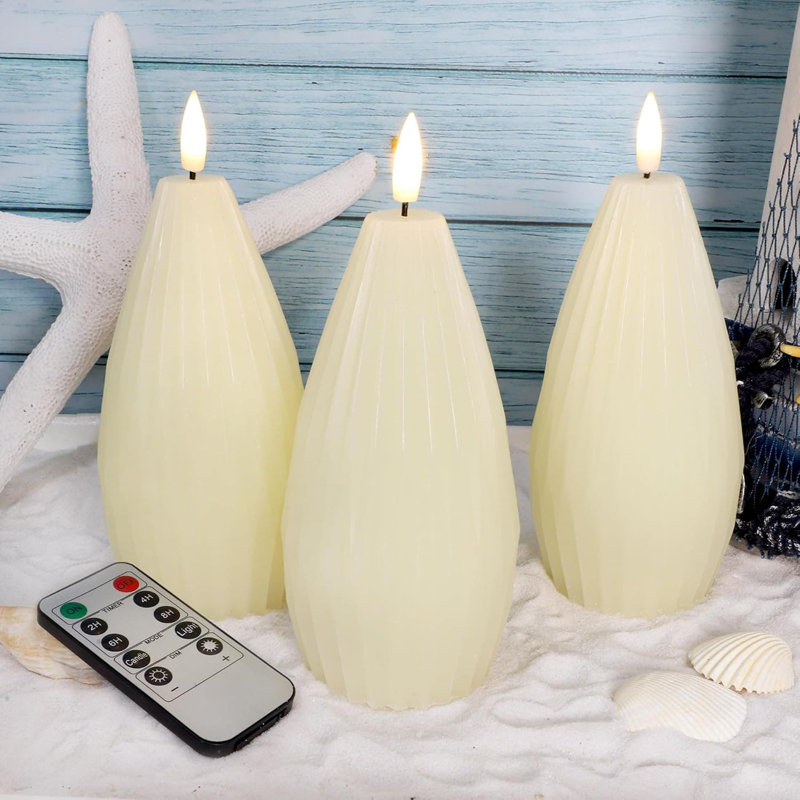 3 Pack Ivory Irregular Flameless Candles: Remote & Timer, Real Wax Flicker, Battery Operated, for Home Party, Wedding, ‎Ivory