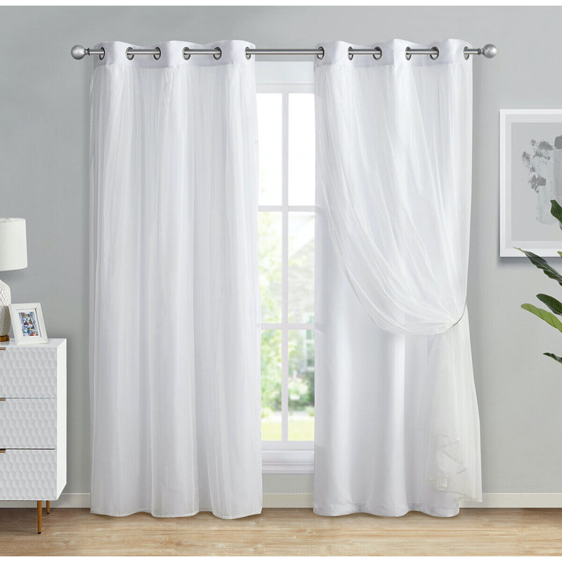 Dammion Blackout Curtain Pair, White, 52" W x 63" L