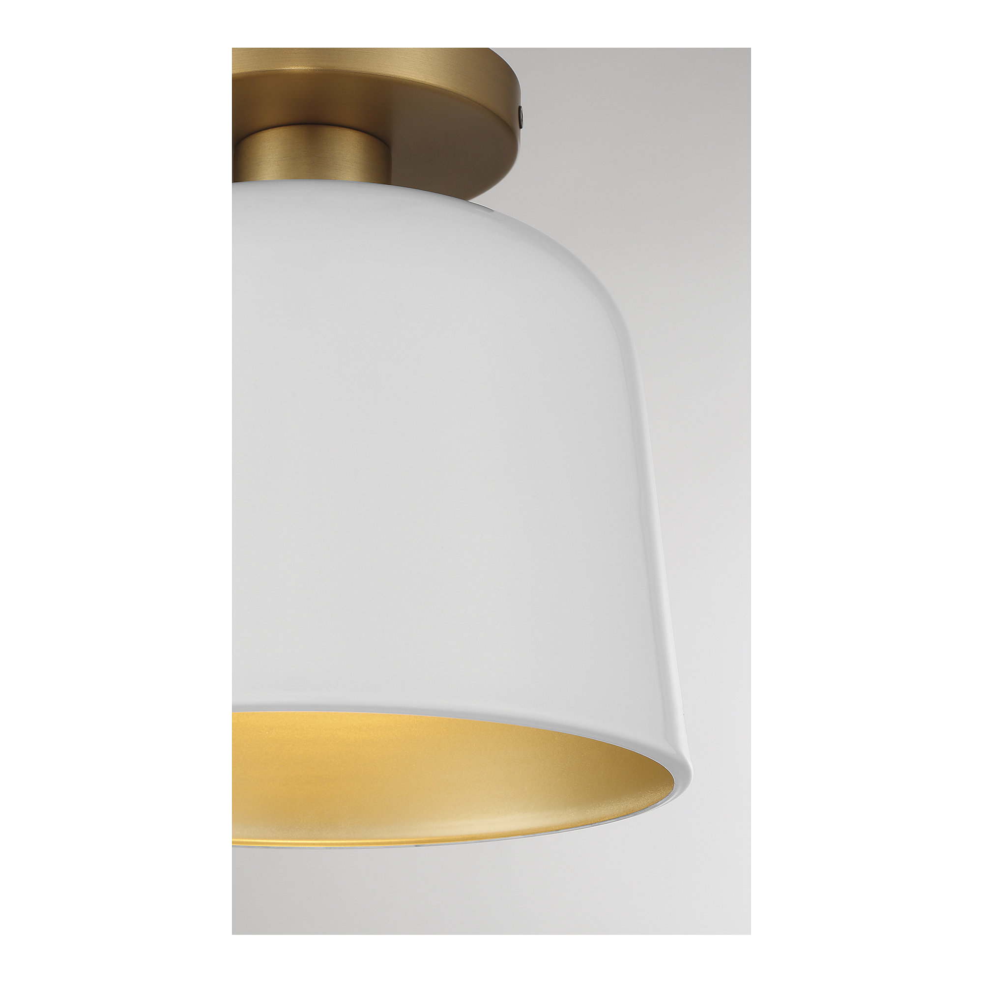 Che Single Light Metal Semi Flush Mount, Natural Brass, White