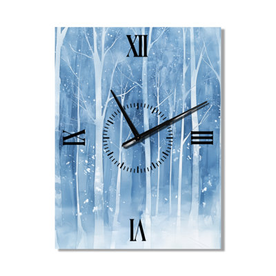 Horloge murale en métal « Forêt d'hiver glacée en blanc et bleu » - Cabane