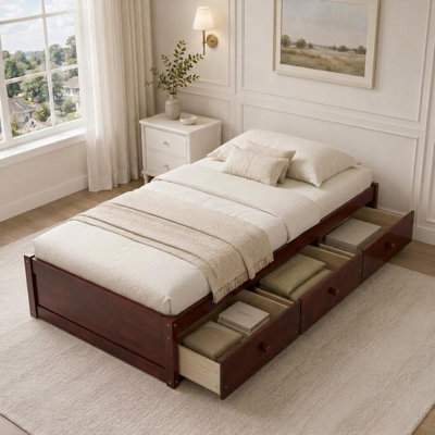 Lit standard simple avec tiroirs et lattes pour chambre Ramet