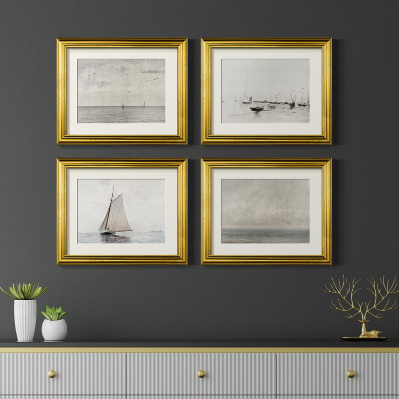 Ensemble de 4 reproductions encadrées Vintage Nautical III