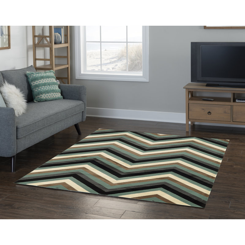 Tapis à chevrons turquoise / gris Aahyan, Rectangle 5 pi x 7 pi