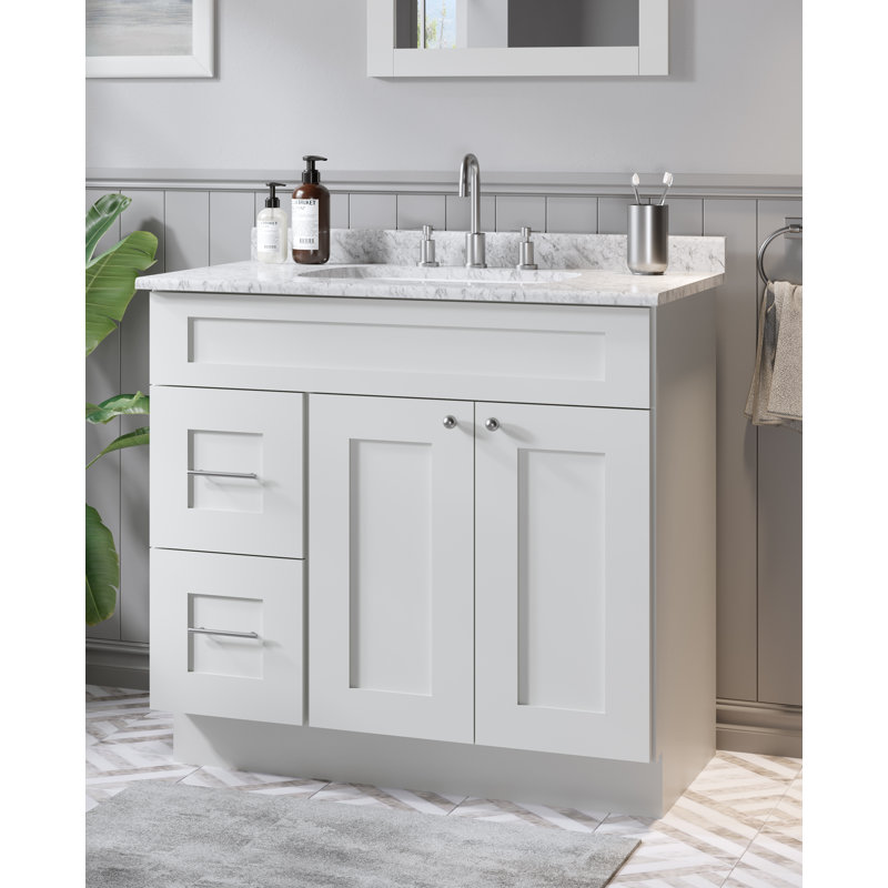 Chrisna 37'' Single Bathroom Vanity with Quartz Top, White