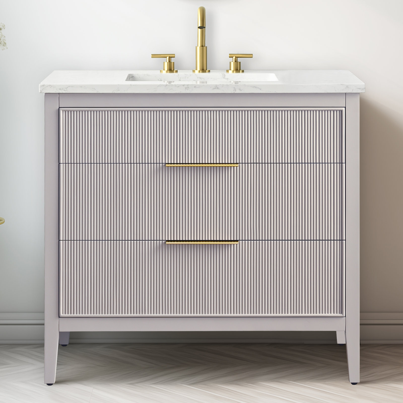Bilroy 36'' Single Bathroom Vanity with Engineered Stone Top, Taupe