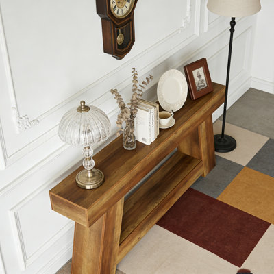 Farmhouse 2-Tier Sofa Table with Open Storage Shelf