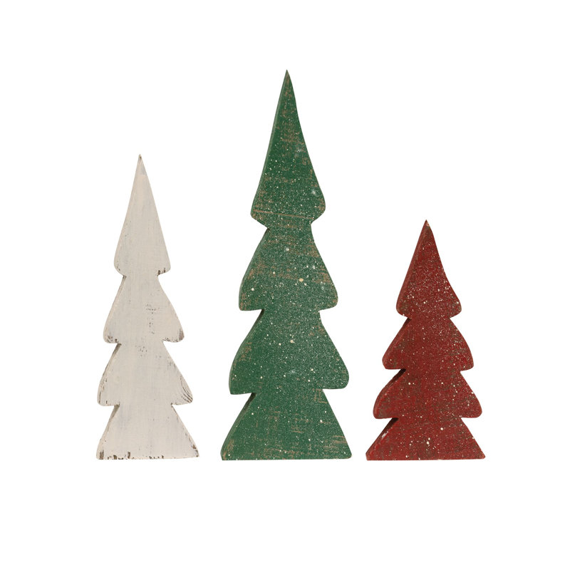 Ensemble d'arbres en bois 3 pièces Snowy, Vert / Rouge / Blanc