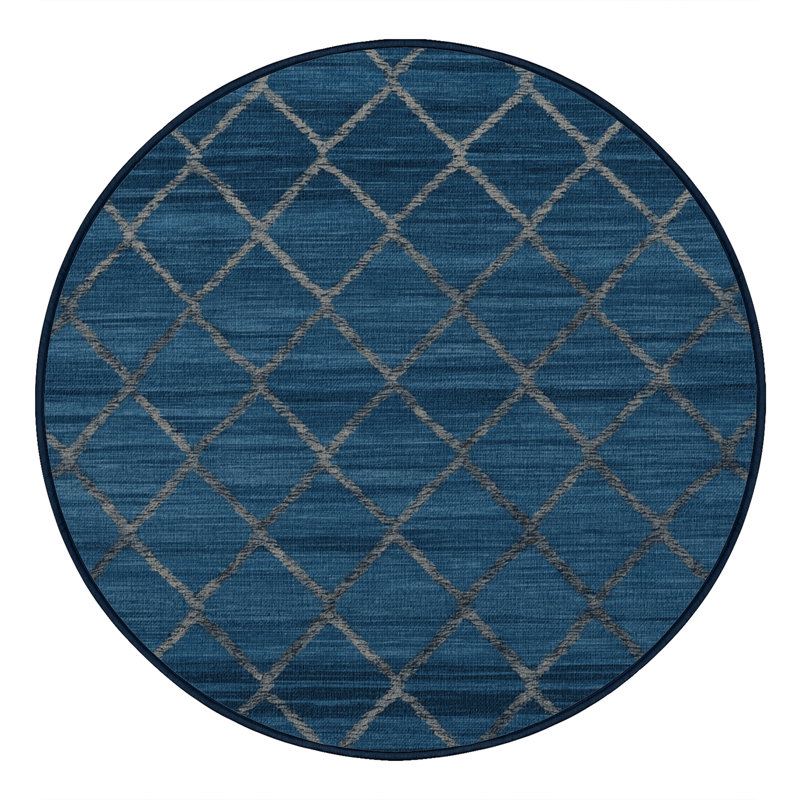 Machine Washable Trellis Grey Area Rug, Round 7'