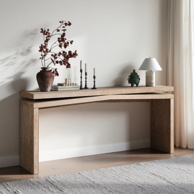 64.96-Inch Solid Wood Veneer Console Table, Long Farmhouse Entryway Sofa Table For Living Room, Hallway, Behind Couch