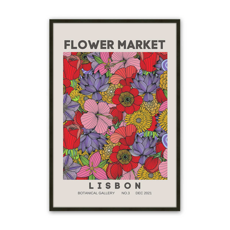 Lisbon in Bloom Print, Satin Black, 15" H x 12" W