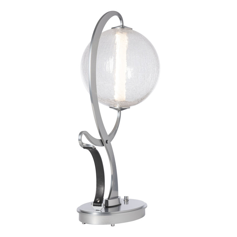 Pression Table Lamp, White, Crackle, Black Leather
