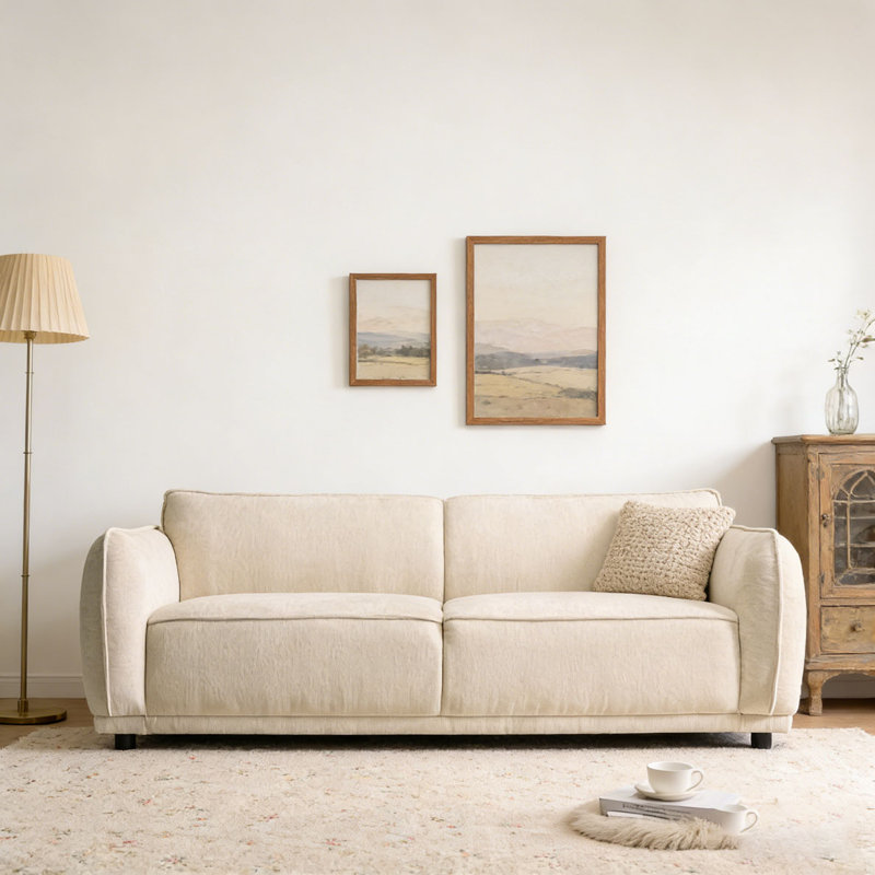 Latitude Run® 84" Round Arm 3 Seater Modern Upholstered Boucle Sofa ...