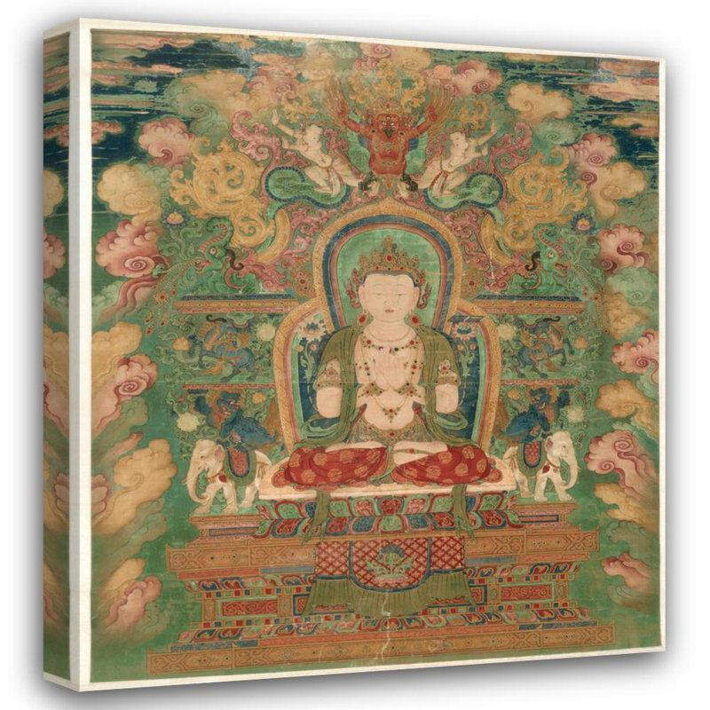 "Manjushri" par la Chine, dynastie Ming - Art mural sur toile tendue avec châssis, H 40 po x l 28 po