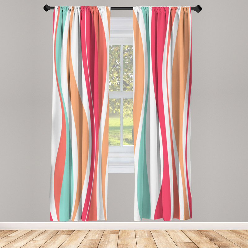 Microfiber Floral Semi-Sheer Rod Pocket Curtain Panels, 28" W x 63" L, White/Coral/Turquoise/Cantaloupe/Pink