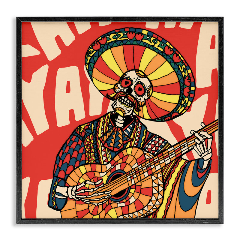 Jour de la mort, guitare, squelette, estampe numérique, conception par Ali Gulec, H 24 po x l 24 po, Noir