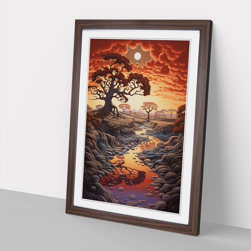 Landscape Tachisme No.2 - Single Picture Frame Print on Wood, 46cm H x 34cm W x 2cm D, Walnut Framed